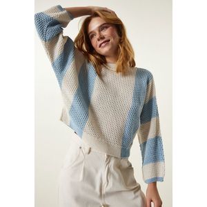 Happiness İstanbul Women's Cream Sky Blue Striped Seasonal Knitwear Sweater obraz