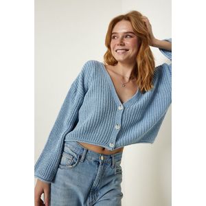 Happiness İstanbul Women's Sky Blue V-Neck Seasonal Crop Knitwear Cardigan obraz