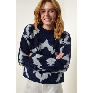 Happiness İstanbul Women's Navy Blue Patterned Knitwear Sweater obraz