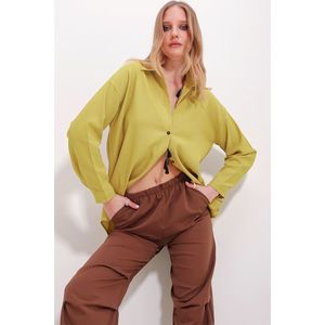 Trend Alaçatı Stili Women's Mustard Oversize Linen Shirt obraz