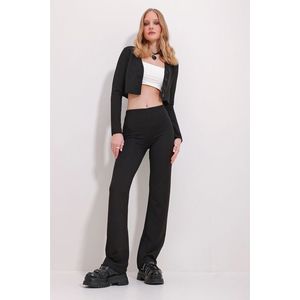 Trend Alaçatı Stili Women's Black Lycra Knitted Crop Cardigan And Palazzo Pants Suit obraz