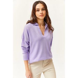Olalook Women's Lilac Polo Neck Fine Knitwear Sweater obraz