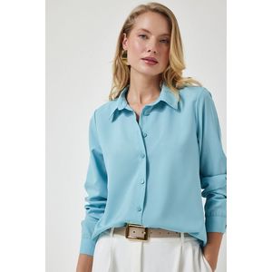 Happiness İstanbul Women's Turquoise Soft Textured Basic Shirt obraz