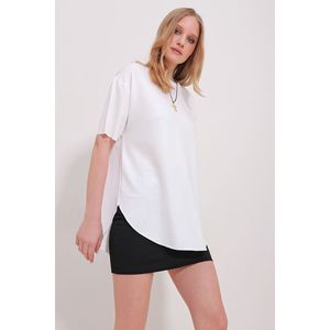 Trend Alaçatı Stili Women's White Crew Neck Oval Cut Modal T-Shirt obraz