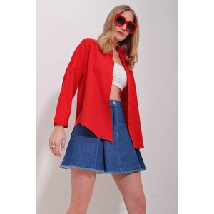 Trend Alaçatı Stili Women's Red Cuffed Cotton Basic Shirt obraz