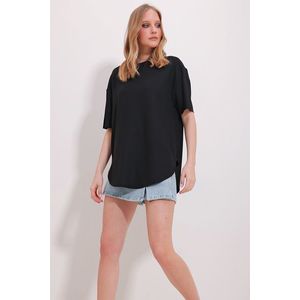Trend Alaçatı Stili Women's Black Crew Neck Oval Cut Modal T-Shirt obraz