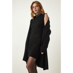 Happiness İstanbul Women's Black Pocket Knitwear Dress Cardigan Suit obraz