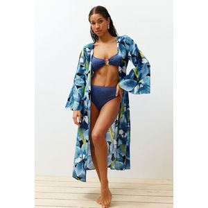 Trendyol Floral Pattern Belted Maxi Woven 100% Cotton Kimono & Kaftan obraz