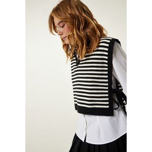 Happiness İstanbul Women's Black Tied Striped Crop Knitwear Sweater obraz