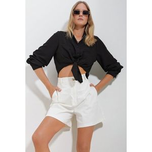 Trend Alaçatı Stili Women's Black Double Pocket Front Tie Aerobin Crop Shirt obraz