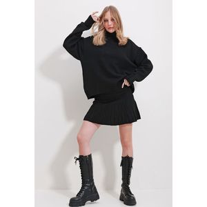 Trend Alaçatı Stili Women's Black Turtleneck Sweater And Pleated Skirt Set obraz