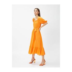 Koton Layered Midi Length Dress With Open Shoulders With Belt obraz