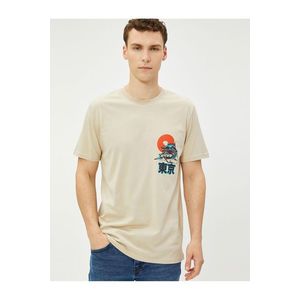 Koton Far Eastern Printed T-Shirt. Crew Neck Short Sleeved Cotton. obraz