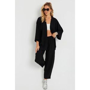 Cool & Sexy Women's Cress Kimono Suit Black Q983 obraz