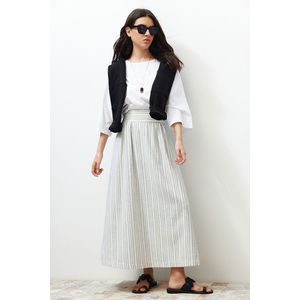 Trendyol Ecru Striped Pocket Detailed Linen Look Woven Skirt obraz