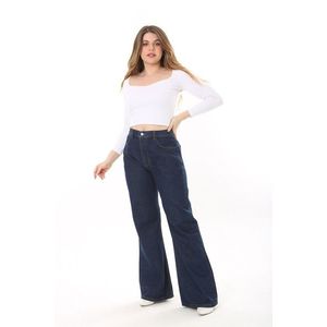 Şans Women's Plus Size Navy Blue 5 Pockets Wide Leg High Waist Denim Trousers obraz