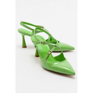 LuviShoes Pistachio Green Patent Leather Women's Pointed Toe Thin Heeled Shoes obraz