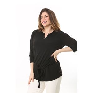 Şans Women's Plus Size Black Collar Stone Detailed Front Laced Tunic obraz