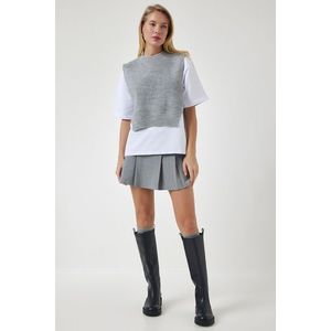 Happiness İstanbul Women's Gray Sweater Knitted T-Shirt obraz