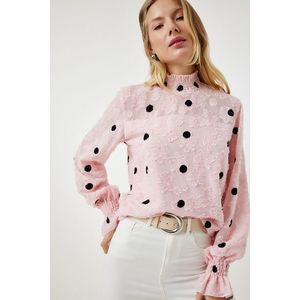 Happiness İstanbul Women's Candy Pink Marked Polka Dot Woven Blouse obraz