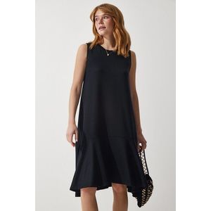 Happiness İstanbul Women's Black Crew Neck Knitted Flounce Bell Dress obraz