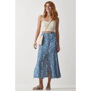 Happiness İstanbul Women's Indigo Blue Patterned Slit Viscose Skirt obraz