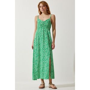 Happiness İstanbul Women's Green Strap Patterned Viscose Dress obraz