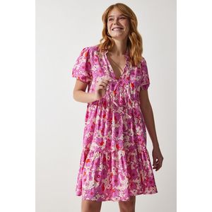 Happiness İstanbul Women's Pink Floral Summer Viscose Flared Dress obraz