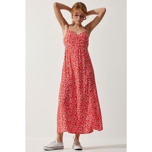 Happiness İstanbul Women's Red Strap Patterned Viscose Dress obraz