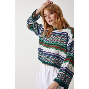 Happiness İstanbul Women's Cream Green Patterned Seasonal Knitwear Sweater obraz