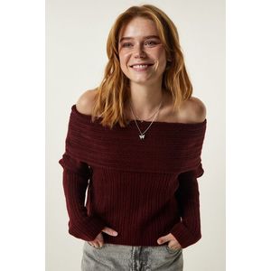 Happiness İstanbul Burgundy Madonna Collar Knitwear Sweater obraz