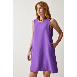 Happiness İstanbul Women's Purple Sleeveless Linen Viscose Bell Dress obraz