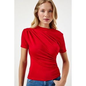 Happiness İstanbul Women's Red Gathered Detailed Viscose Blouse obraz