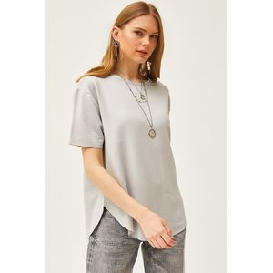 Olalook Women's Gray Modal Touch Soft Textured Six Oval T-Shirt obraz