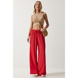 Happiness İstanbul Women's Red Summer Viscose Palazzo Trousers obraz
