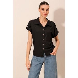 Bigdart 20187 Short Sleeve Oversize Knitted Shirt - Black obraz