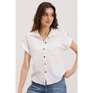 Bigdart 20187 Short Sleeve Oversize Knitted Shirt - White obraz