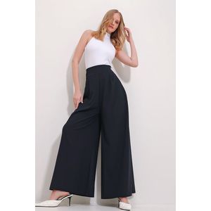 Trend Alaçatı Stili Women's Navy Blue High Waist Side Zipper Wide Leg Woven Trousers obraz