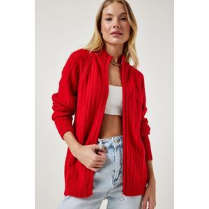 Happiness İstanbul Women's Red Zippered Knitwear Cardigan obraz