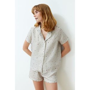 Trendyol Ecru 100% Cotton Heart Patterned Muslin Woven Pajamas Set obraz