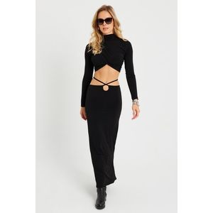 Cool & Sexy Women's Bottom Top Gathered Crop Suit Black YEL86 obraz