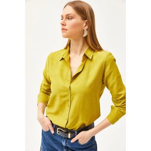 Olalook Women's Floral Oil Green Jacquard Satin Detail Woven Shirt obraz