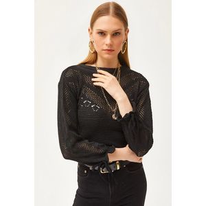 Olalook Women's Black Tie Cuff Seasonal Knitwear Blouse obraz