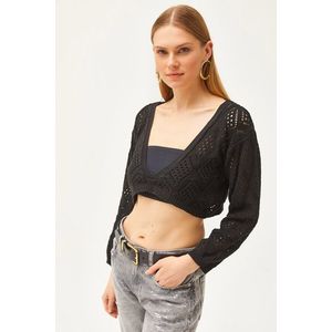 Olalook Women's Black Bottom Lace Detail Seasonal Knitwear Blouse obraz