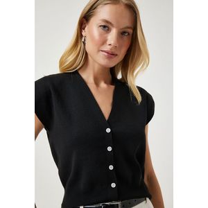 Happiness İstanbul Women's Black Buttoned Short Knitwear Vest obraz