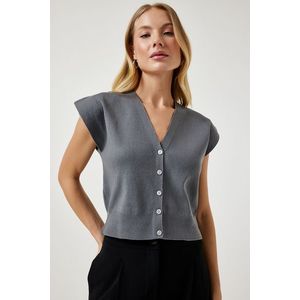 Happiness İstanbul Women's Gray Buttoned Short Knitwear Vest obraz