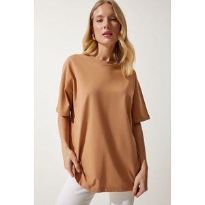 Happiness İstanbul Women's Biscuit Crew Neck Basic Oversize Knitted T-Shirt obraz