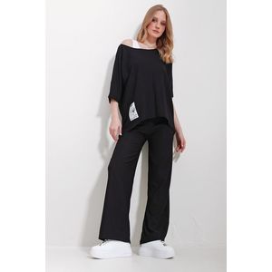 Trend Alaçatı Stili Women's Black Boat Neck Blouse And Palazzo Trousers 3-Piece Suit obraz
