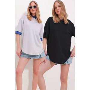 Trend Alaçatı Stili Women's Black Gray Crew Neck 2-Pack Oval Cut Modal T-Shirt obraz