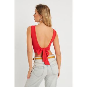 Cool & Sexy Women's Tie Back Crop Blouse Red obraz